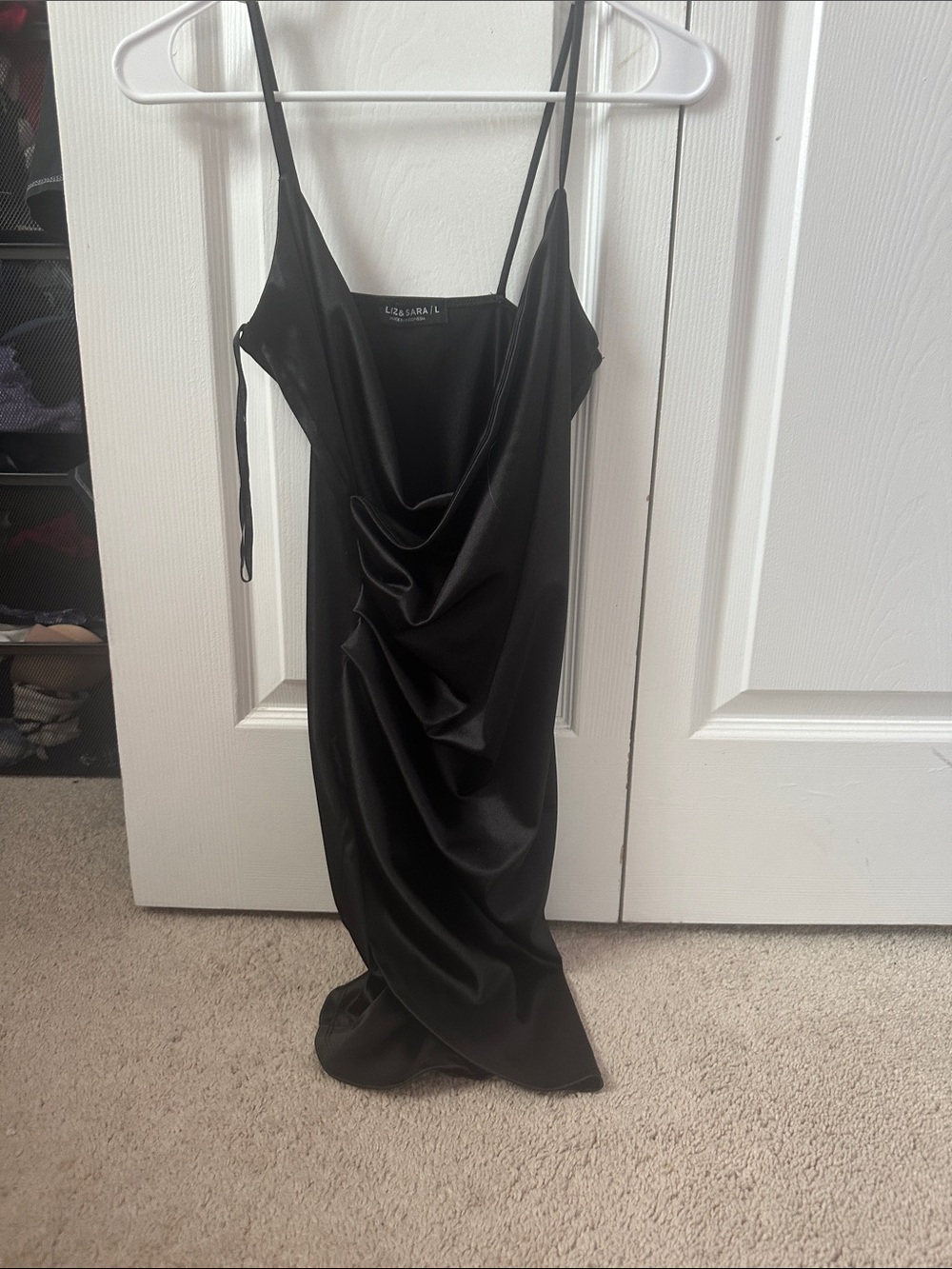 A.L.C. Black Satin Cowl-Neck Midi Dress